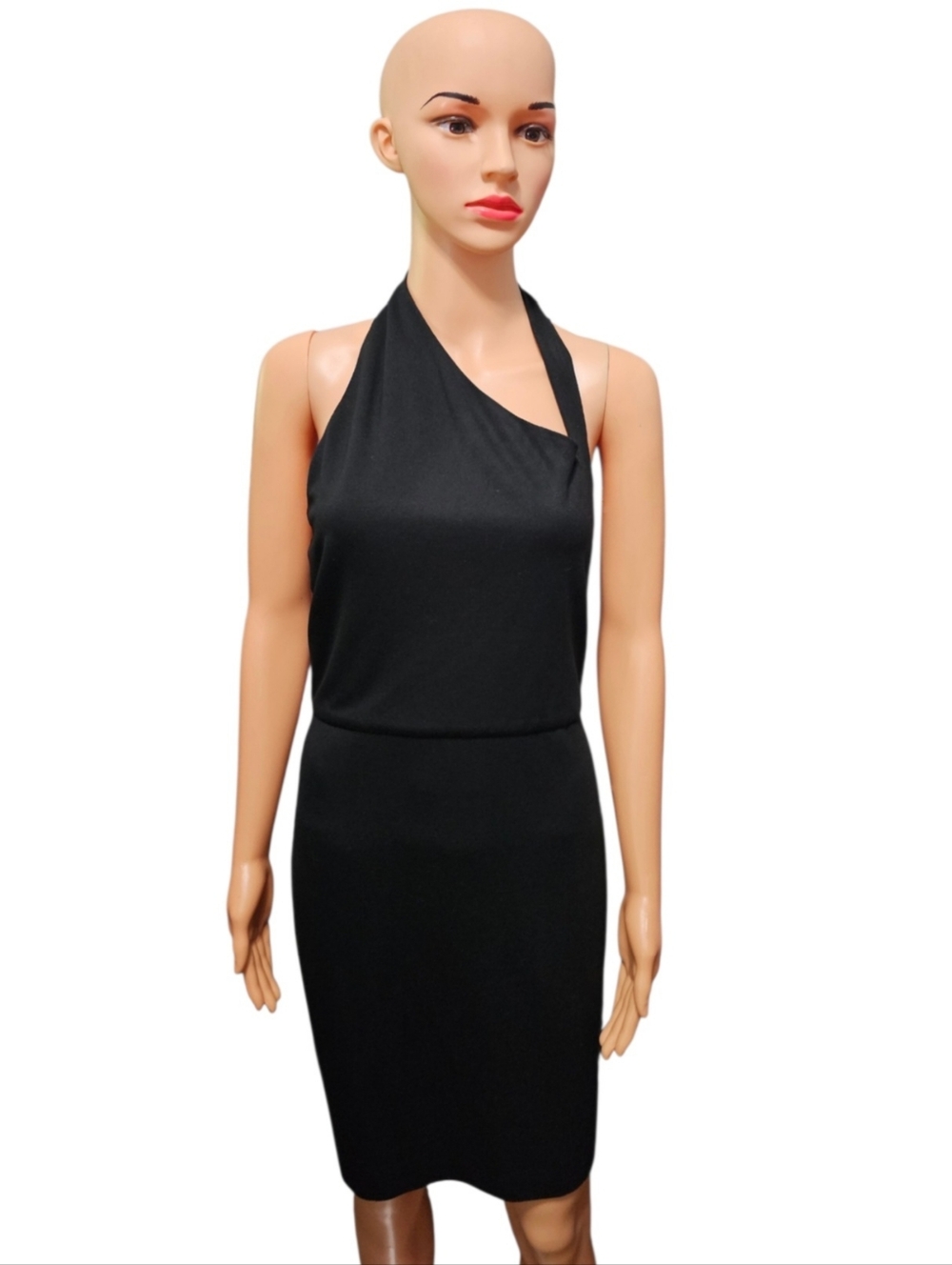Halston Black Halter Cut Out Minimalist Mini Dress Sz S
